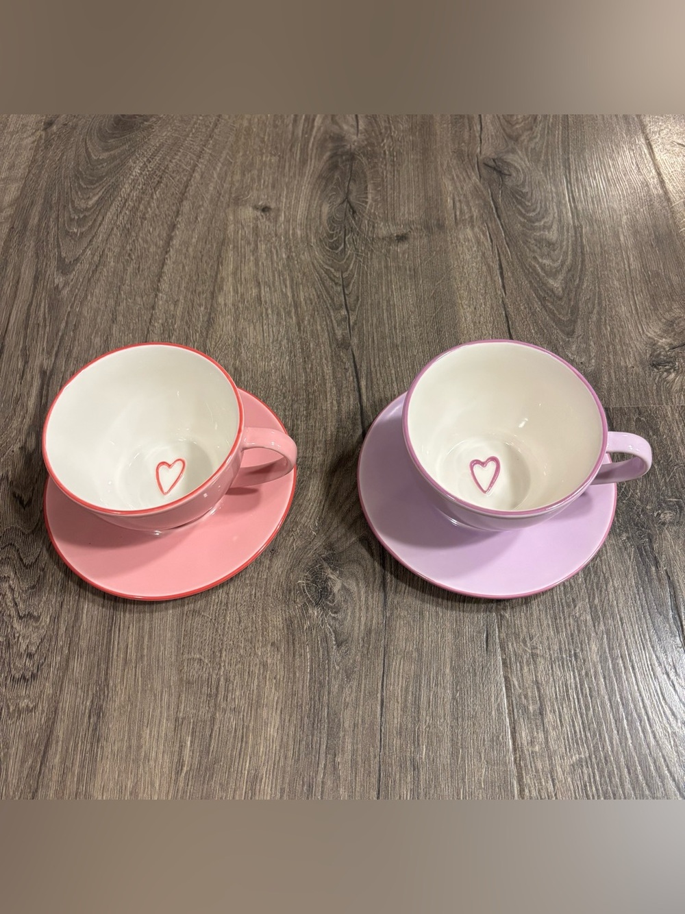VTG 2006 Starbucks Pink and Lavender Heart Cup(12oz) & Saucer Sets Valentine’s